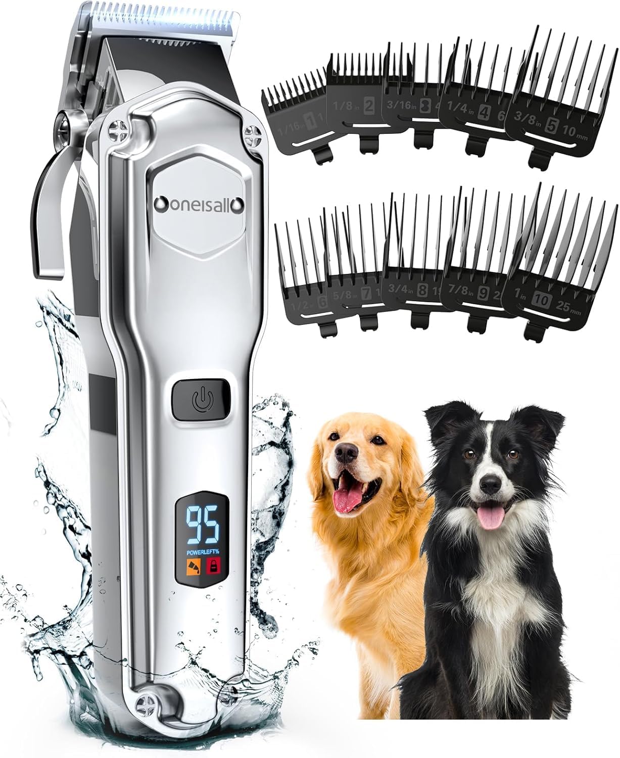 oneisall Dog Clippers for Grooming for Thick Heavy Coats/Low Noise Rechargeable Cordless Pet Shaver with Stainless Steel Blade/Waterproof Dog Shaver for Dogs Pets