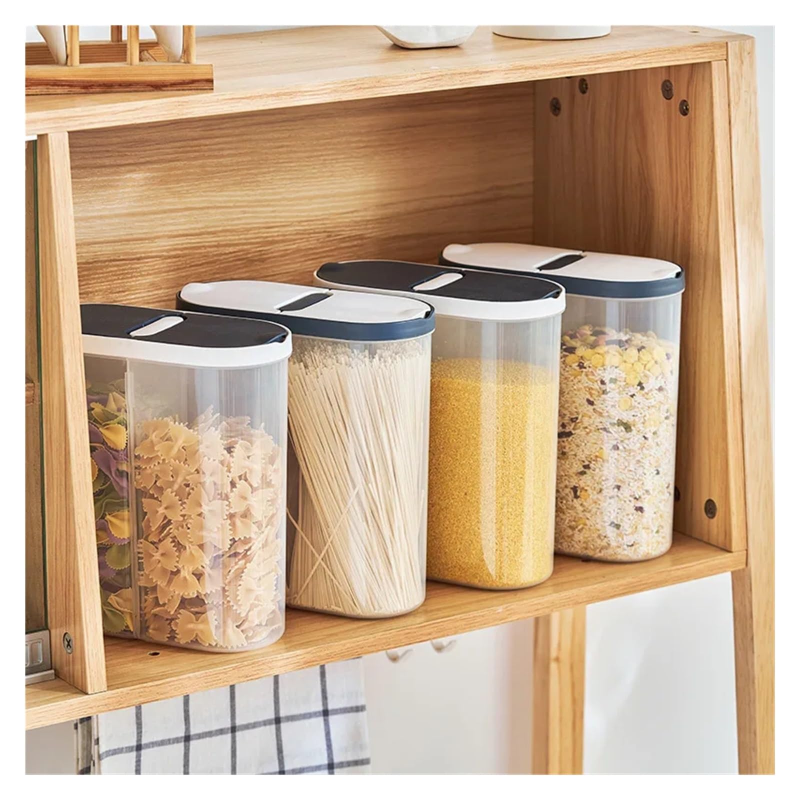 Almacenamiento de cocina Nuevo contenedor de almacenamiento de plástico, dispensador de pasta, arroz, cajas organizadoras de cereales, gabinete, refrigerador, frascos de almacenamiento, accesorios de