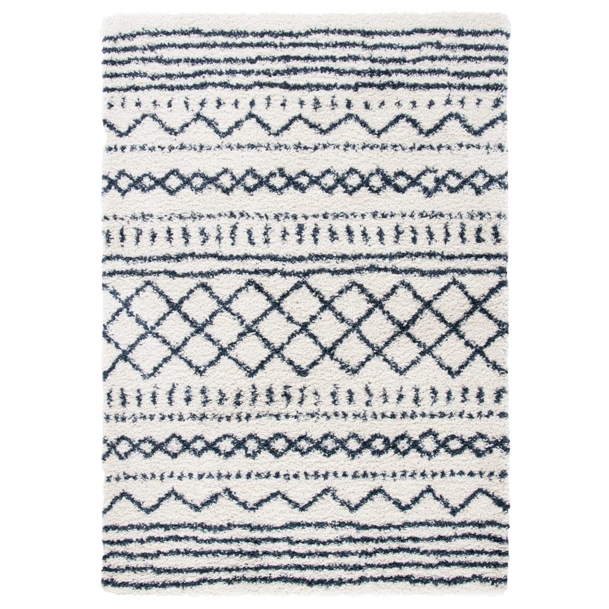 SAFAVIEH Arizona Shag Rug 6'7"x9'2", Soft Plush Boho Ivory &amp; Slate ASG741M
