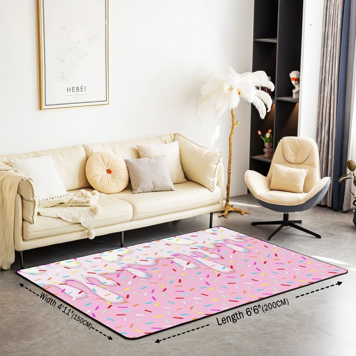 Cartoon Ice Cream Kids Area Rug,Summer Dessert Sweet Indoor Floor Mat Entrance Rug for Girls Boys,Colorful Candy Cute Non Slip Rug,Pink Dreamy Couch Living Room Decor,3'x5'