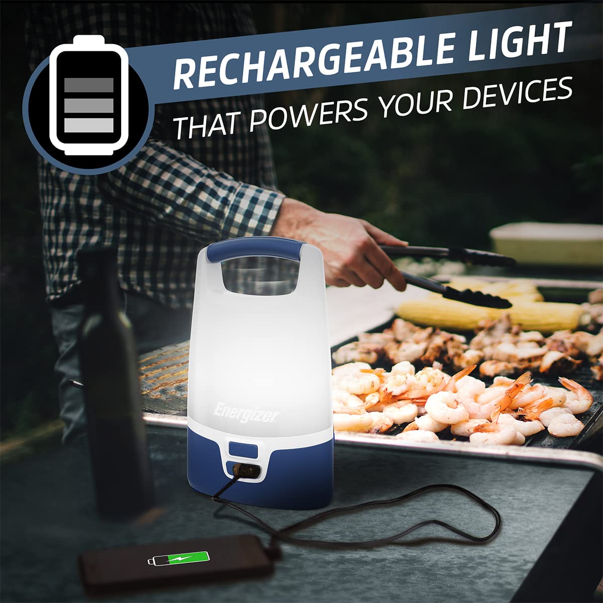 Energizer Lanterna LED multicolore intelligente, lanterna ricaricabile da 1200 lumen, luce notturna per interni ed esterni e lanterna da campeggio, luce a 360 gradi (USB inclusa)