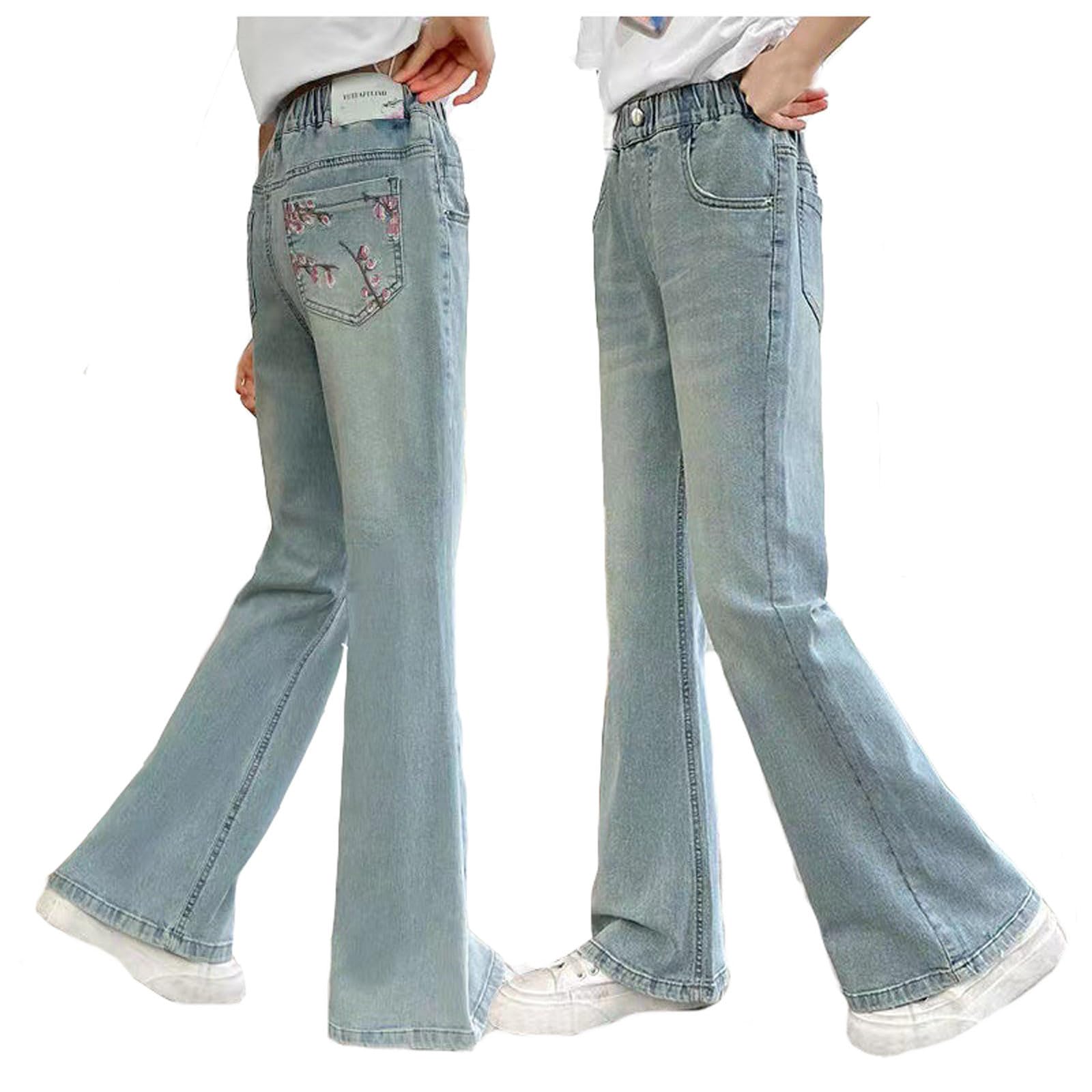 Jeans Hosen Für Mädchen, Hose Teenager Mädchen, Elastisch Hohe Taille Gerade Weites Bein Streetwear Jeans Mit Mehreren Taschen Weites Bein Jeanshose Girls Mode Hosen Für Kinder Frühling Sommer