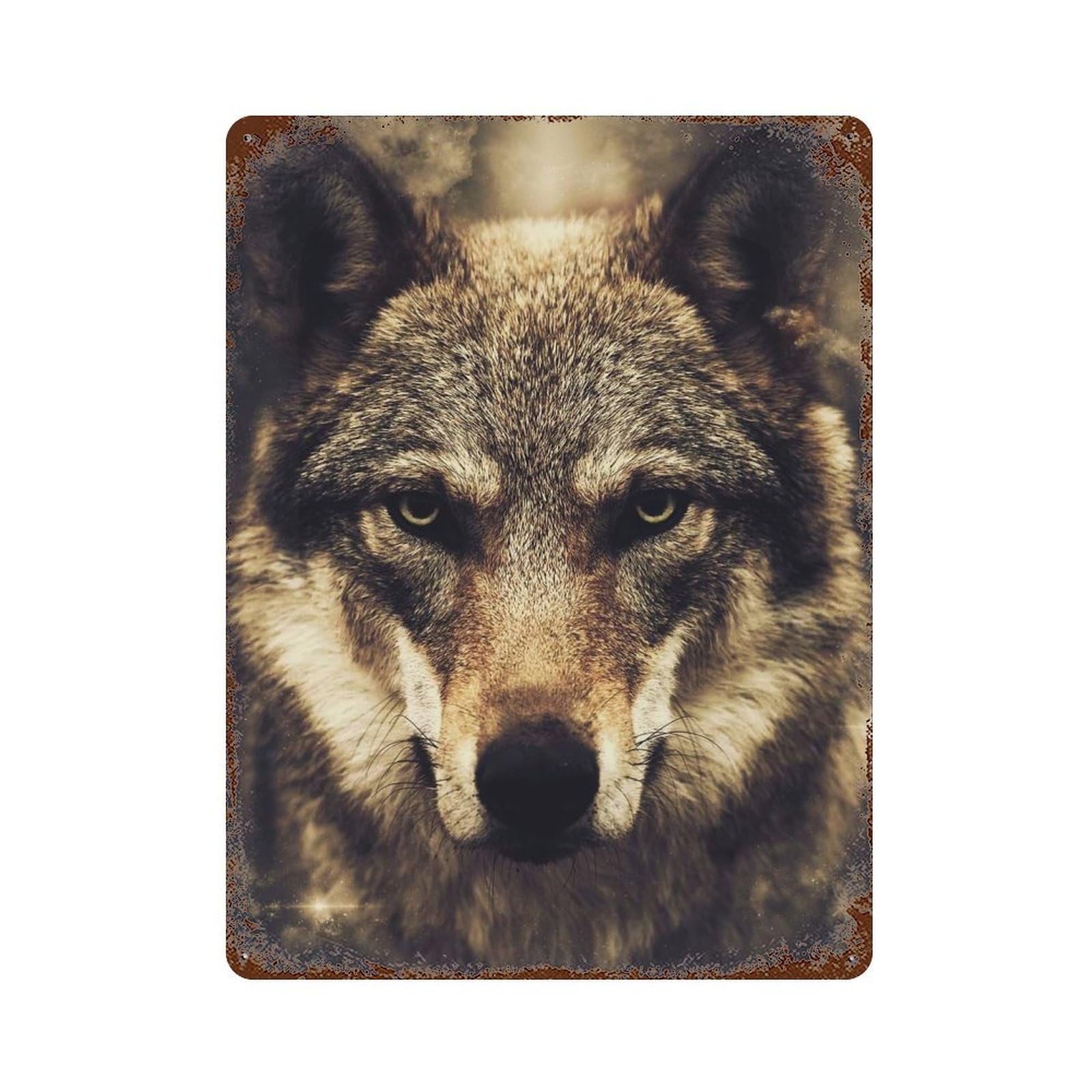 Wolf Rust Effect Tin Sign 15.7"x11.8", Industrial Home Decor for Basement, Hobby Room And Garage Decor