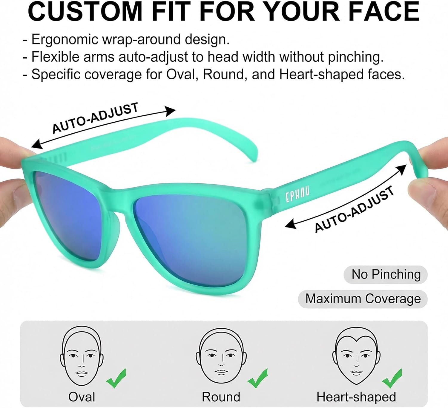 EPHIU Polarized Sports Sunglasses for Men Women No-Slip No-Bounce Grip for Running Cycling Fishing with Mirrored UV400 Lenses