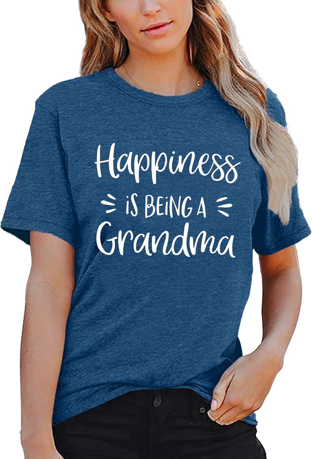 MAIHUN Womens Grandma Shirt Happiness is Being a Grandma Shirt Funny Letters Printed Casual Grandmother Tee Top Blue - Image 2