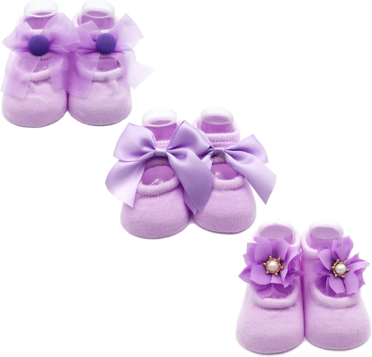 Elesa Miracle Baby Girl Newborn Baby Photography Props Anti Slip Flower Pearl Bownote Socks