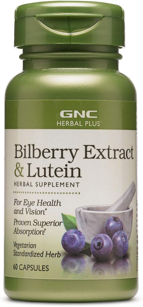 GNC Herbal Plus Bilberry Extract and Lutein, 60 Capsules, Herbs, Provides Eye Health and Vision Support
