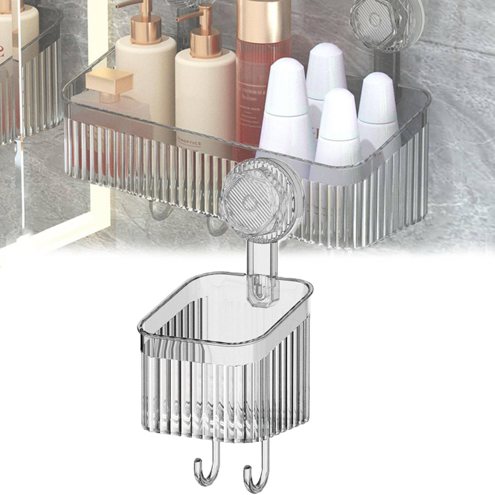 Rotating Suction Cup Storage Rack Drill-Free Removable Shower Caddy Large Capacity Shower Organizer with Hook Wall Mounted Suction