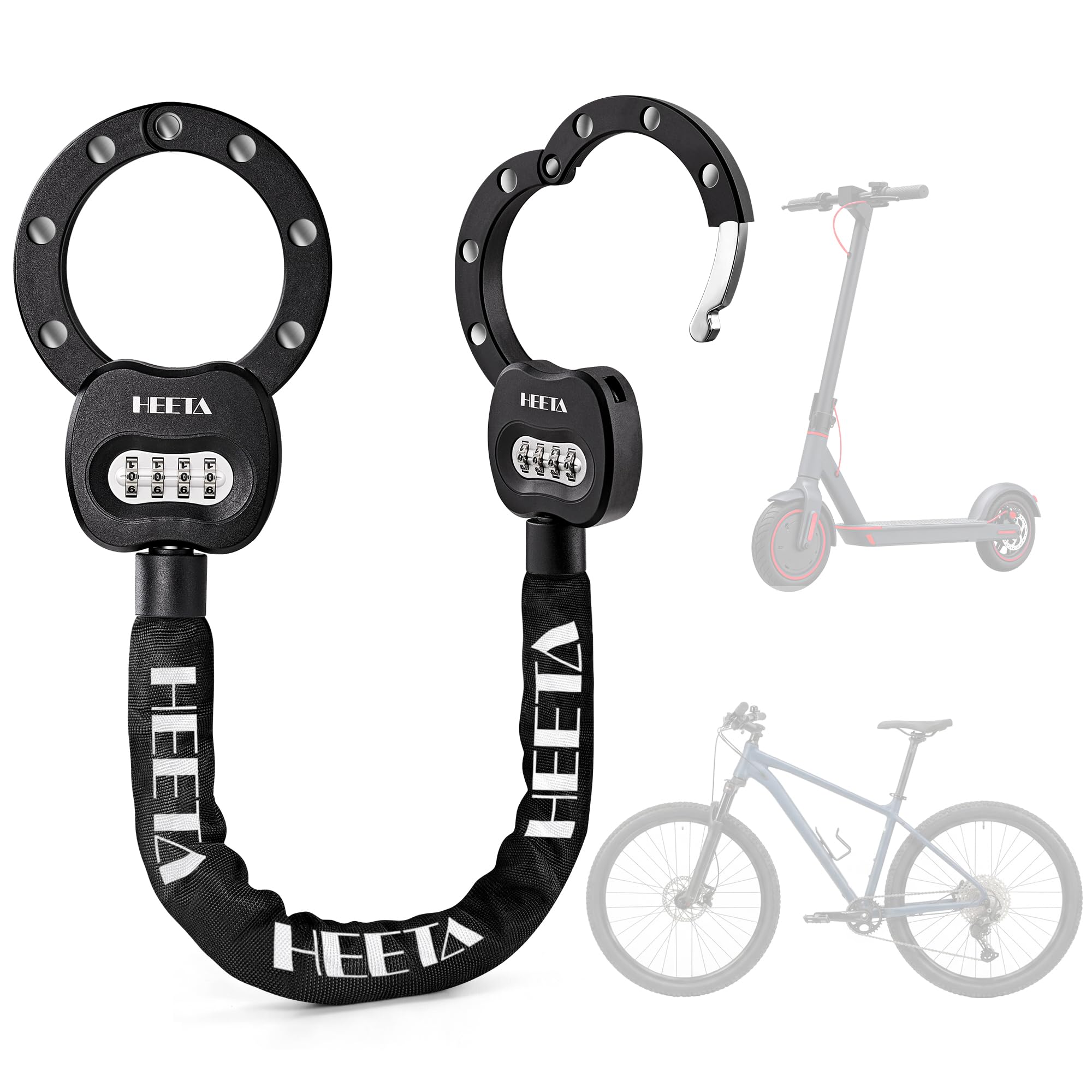 Photo 1 of HEETA Electric Scooter Lock Anti Theft, 4 Digit Combination Bike Chain Lock, Heavy Duty Security Bicycle Lock Cable Accessories for E Scooter, E Bike, Motorcycle, Door, Gate & Fence