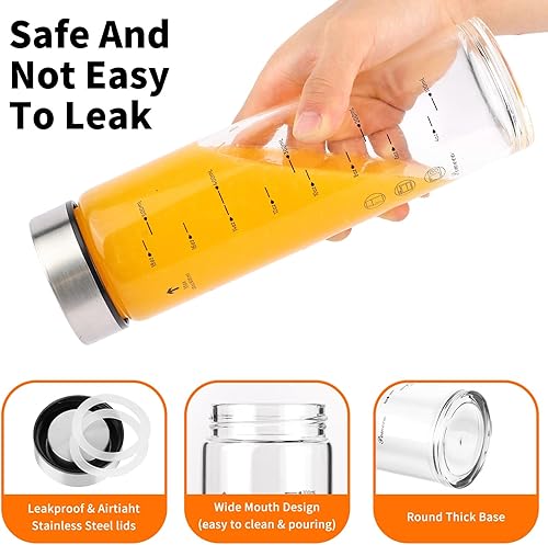 Miniatura 3 de Botellas de vidrio para jugo, paquete de 4 botellas de agua de vidrio de boca ancha con tapas, para jugos, proteínas, licuados, leche,