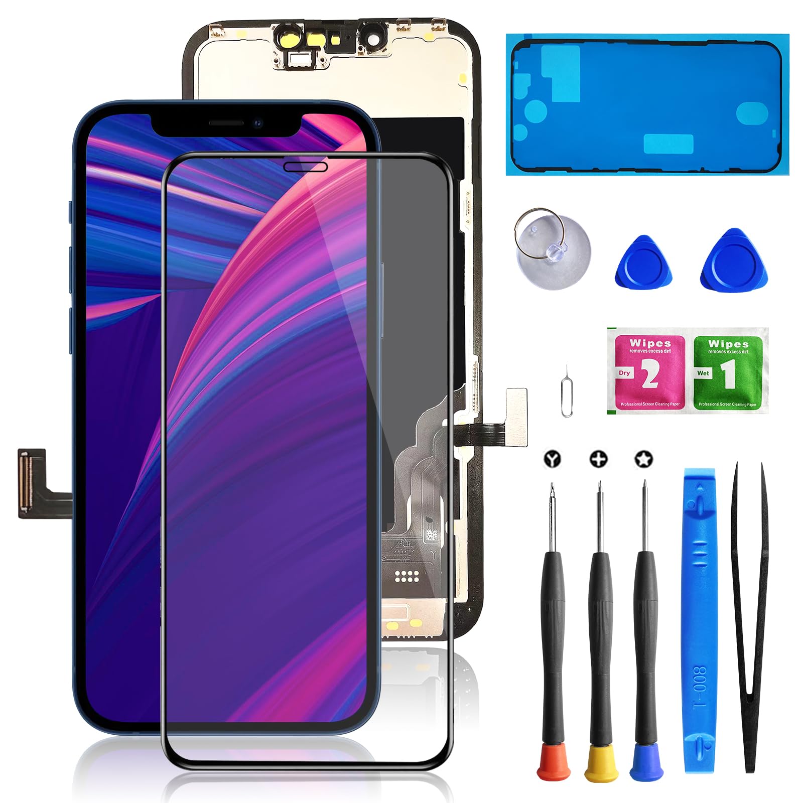 for iPhone 13 Screen Replacement 6.1 inch for A2482,A2631,A2635,A2633,A2634, 3D Touch LCD Screen Digitizer with Repair Tools+Waterproof Seal+Screen Protector