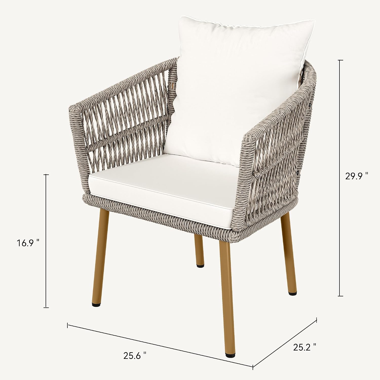 DWVO Wicker Sofa Chair, Single Bistro Armchair with Weatherproof Cushions, Outdoor Dining Chair for Outdoor, Indoor, Beige