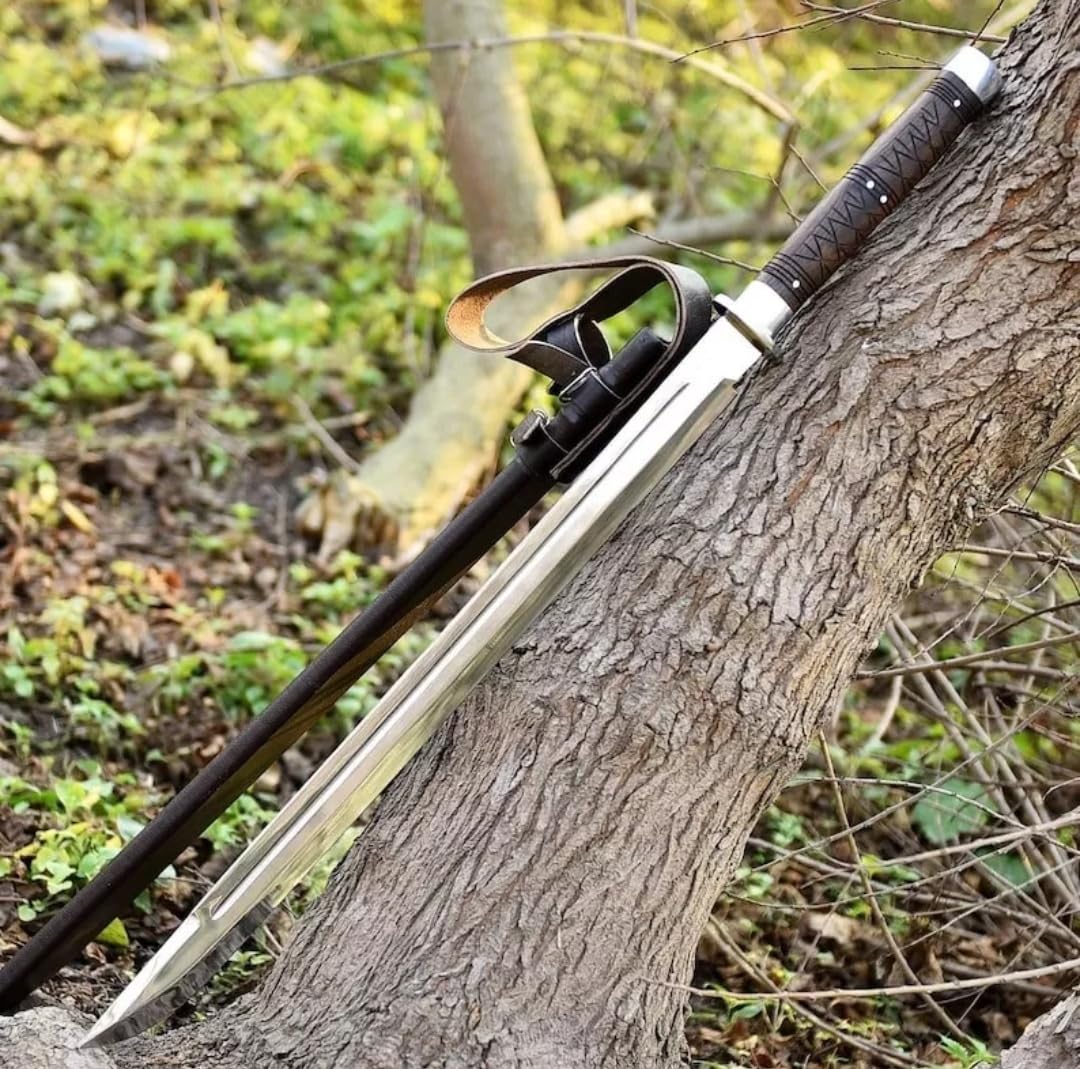 Custom Handmade High Carbon Steel Full Tang Hunting Sword, Perfect Rose Wood Grip, Combat Sword with Scabbard, Collectibles by Empire Industry