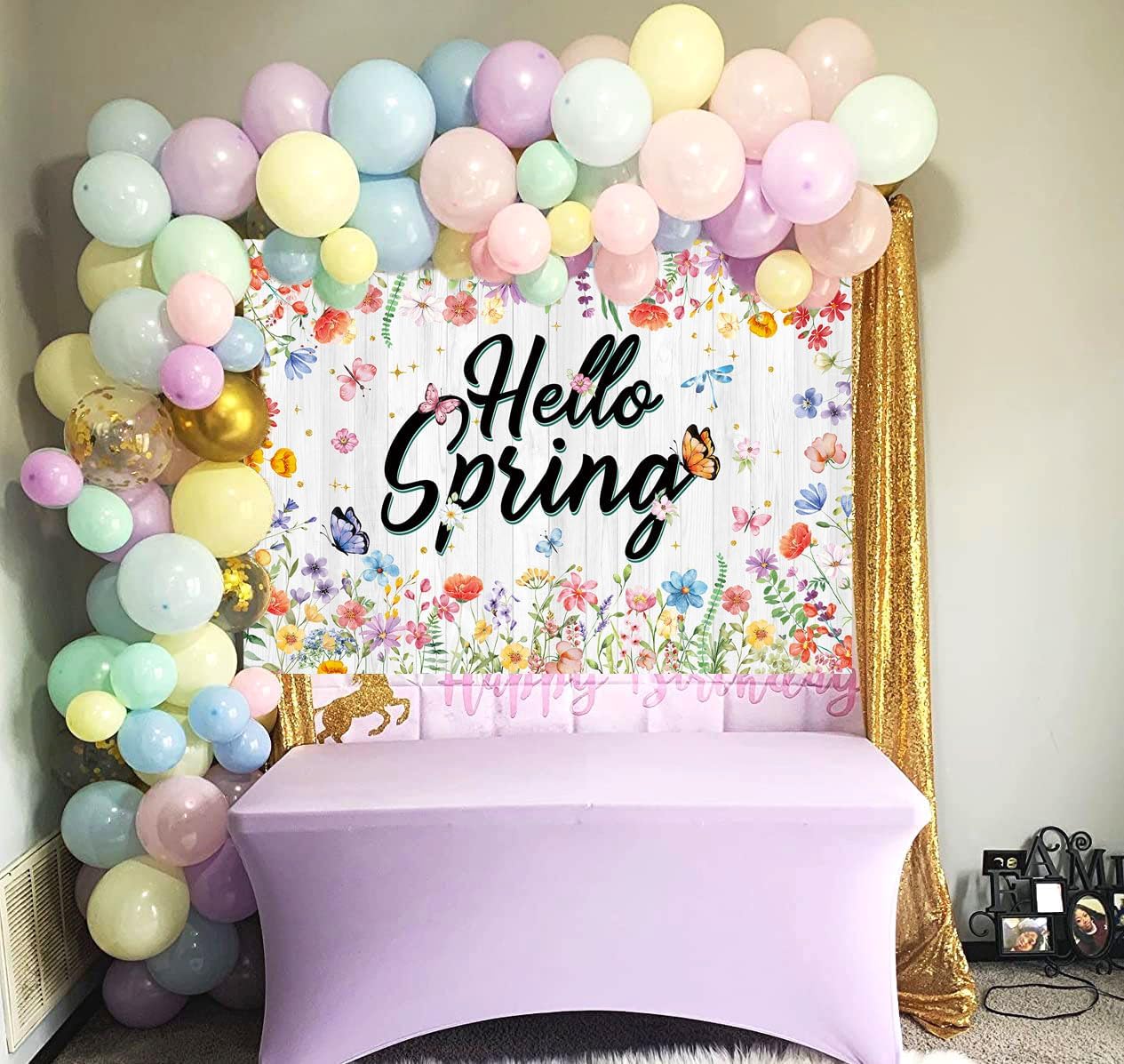 Hello Spring Banner Backdrop 6x4FT Spring Wildflower White Wooden Photography Background Easter Party Decorations Supplies Photo Props
