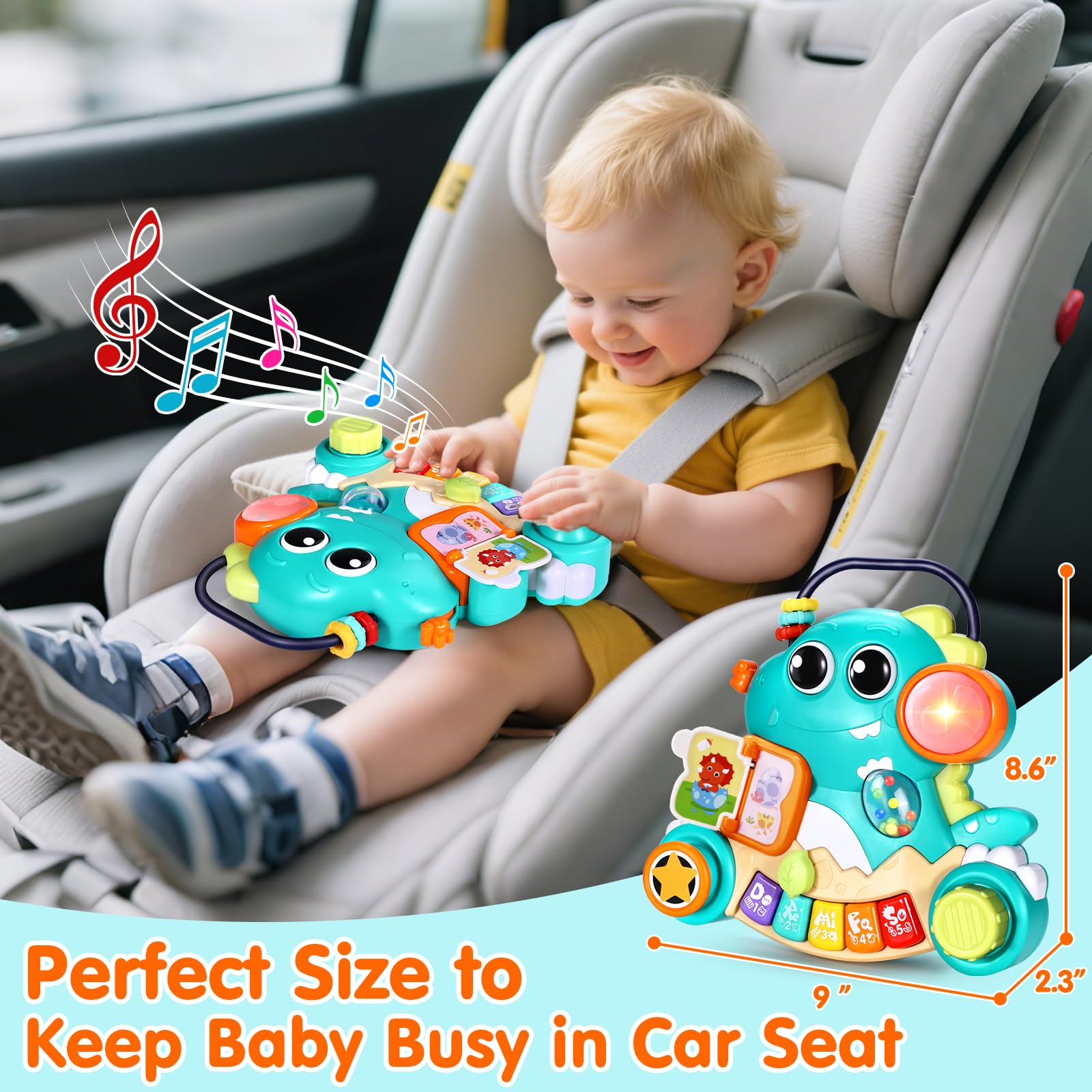 Juguetes para bebés de 6 a 12 meses, con música de dinosaurio, piano iluminado, juguetes para niños de 1 año, aprendizaje temprano, teclado de piano educativo, juguetes para bebés de 12 a 18 5