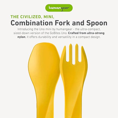 Miniatura 2 de humangear GoBites Uno  Utensilios de viaje y campamento  Utensilios de comedor portátiles y convertibles  Tenedor multifuncional, amarillo
