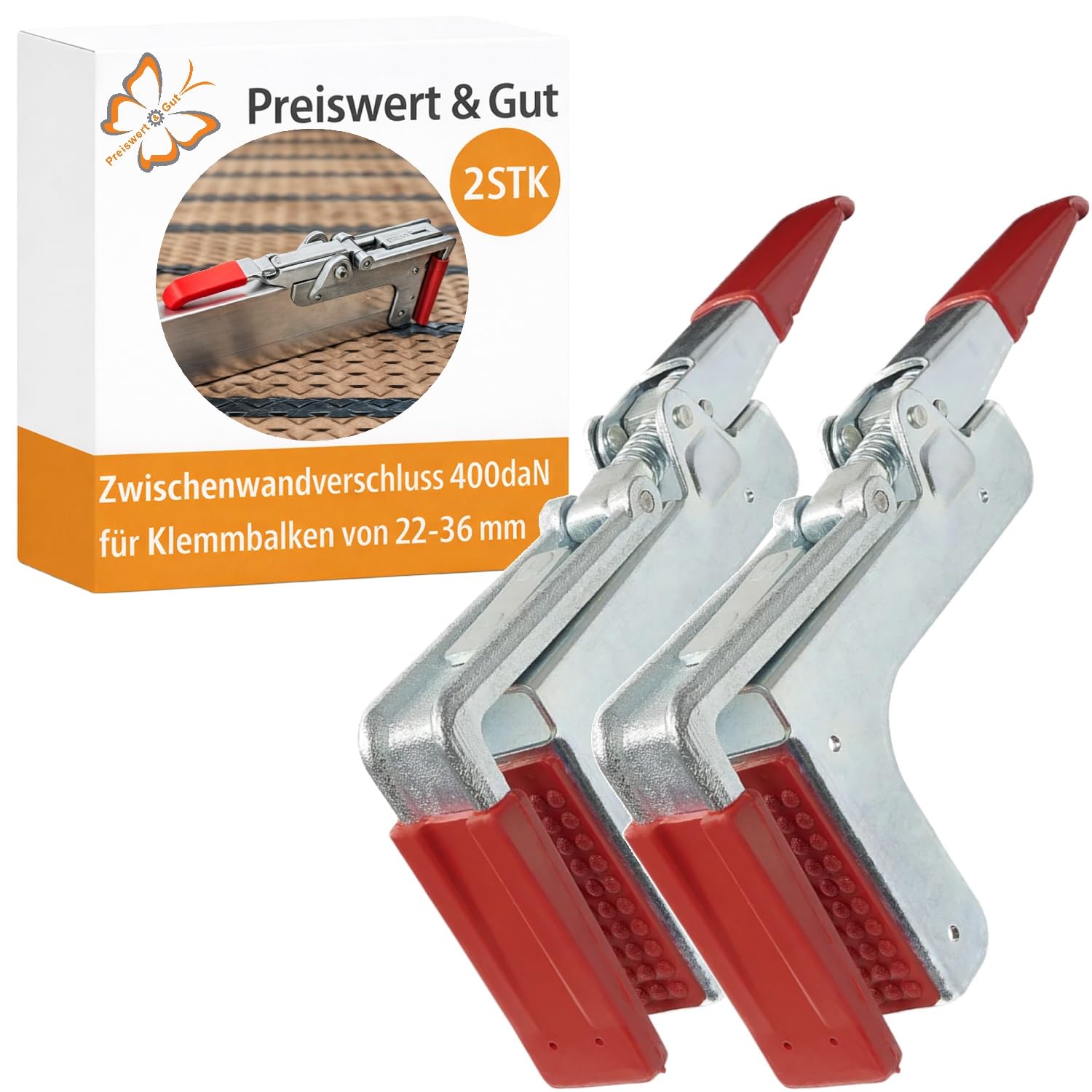 2x Ladungssicherung für Anhänger aus Stahl Set verzinkt als Montagestütze und Zwischenwandverschluss für Klemmbrett und Spannstange Breite 22 bis 36 mm Tragkraft 400 daN