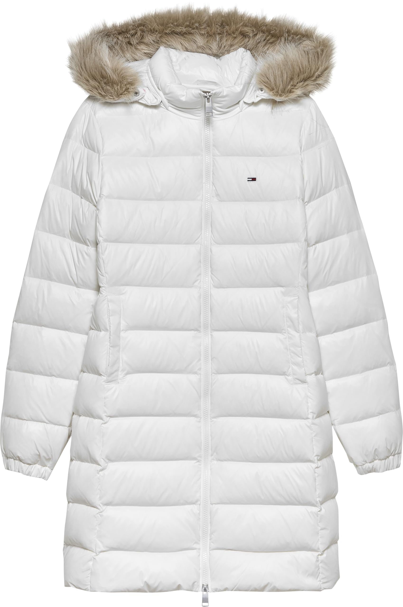 Tommy Jeans Women's Essential Hooded Down Coat with Faux Fur, White (Ecru), M