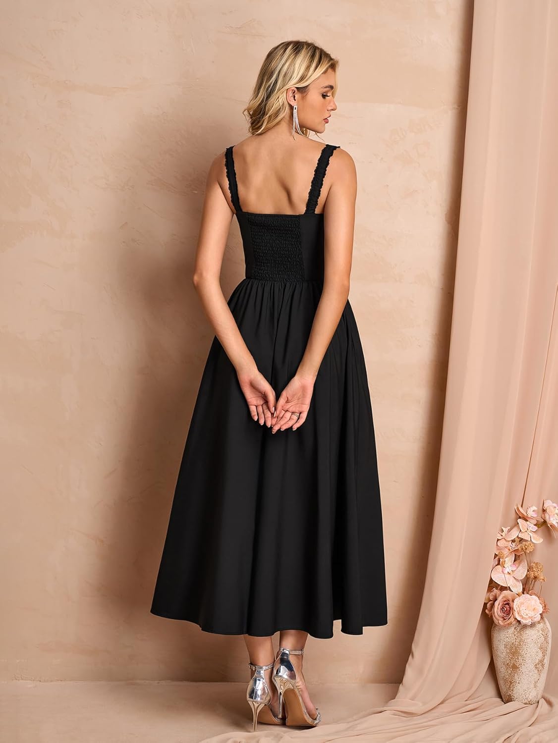 Summer Corset Midi Dress Formal Flowy A Line Lace Spaghetti Strap Wedding Guest Dresses for Women Sundress with Pockets - Image 2