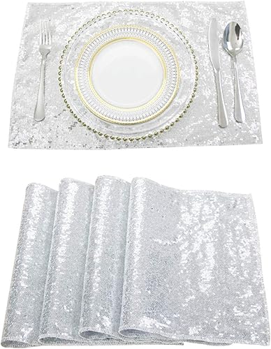 Miniatura 22 de Juego de 6 manteles individuales de lentejuelas, resistentes al calor, manteles individuales resistentes a las manchas, elegantes manteles