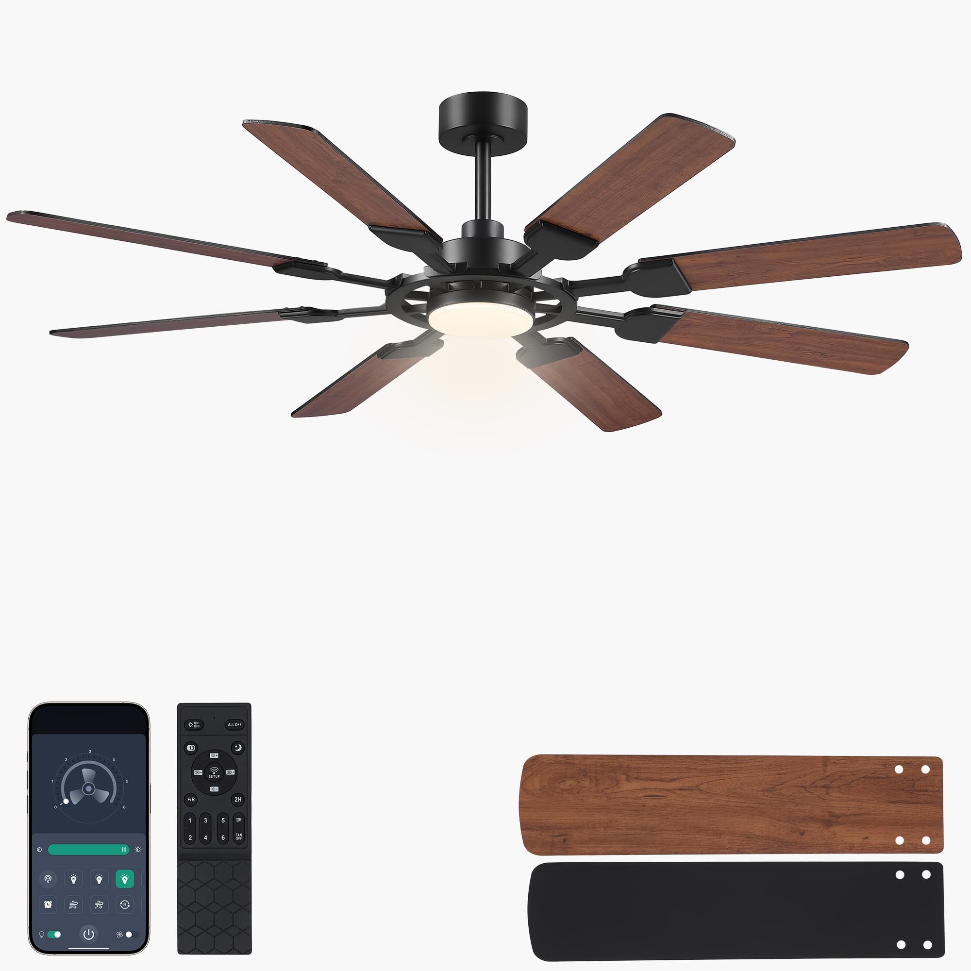 62" Ceiling Fan with Light - Modern Brown Low Profile Ceilings Fans Light