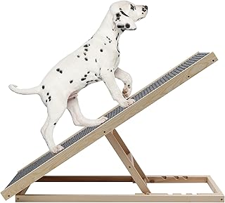 TOLEAD Rampa per cani in legno pieghevole portatile per cani e gatti per divano, letto e auto, superficie antiscivolo in moquette, 4 livelli, scala regolabile per animali domestici fino a 80 kg