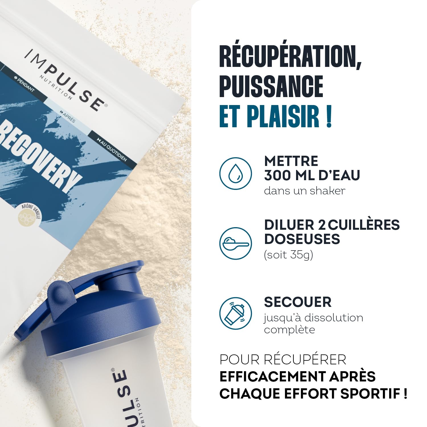 Impulse Nutrition - Whey Recovery Vanille - Complément Alimentaire tout-en-1 pour la Musculation, Récupération & les Articulations - 21g Protéine, 3g Créatine Creapure®, 5g Collagène Peptan® - 525g