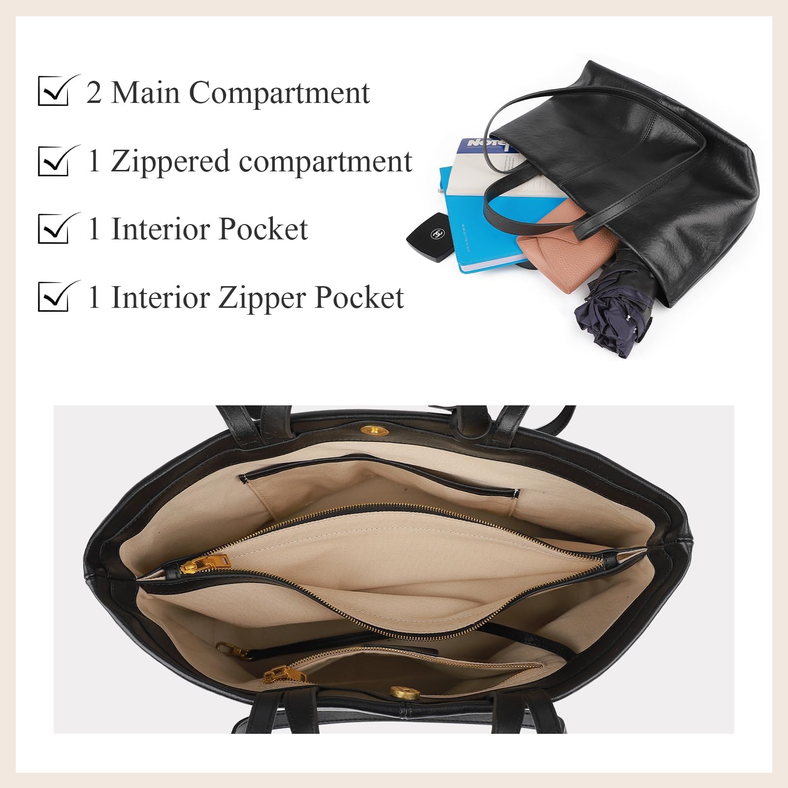 Bolso de mano de piel auténtica para mujer: espacioso y versátil con asas dobles y correa de hombro desmontable, ideal para el trabajo, la escuela y los viajes (marrón)