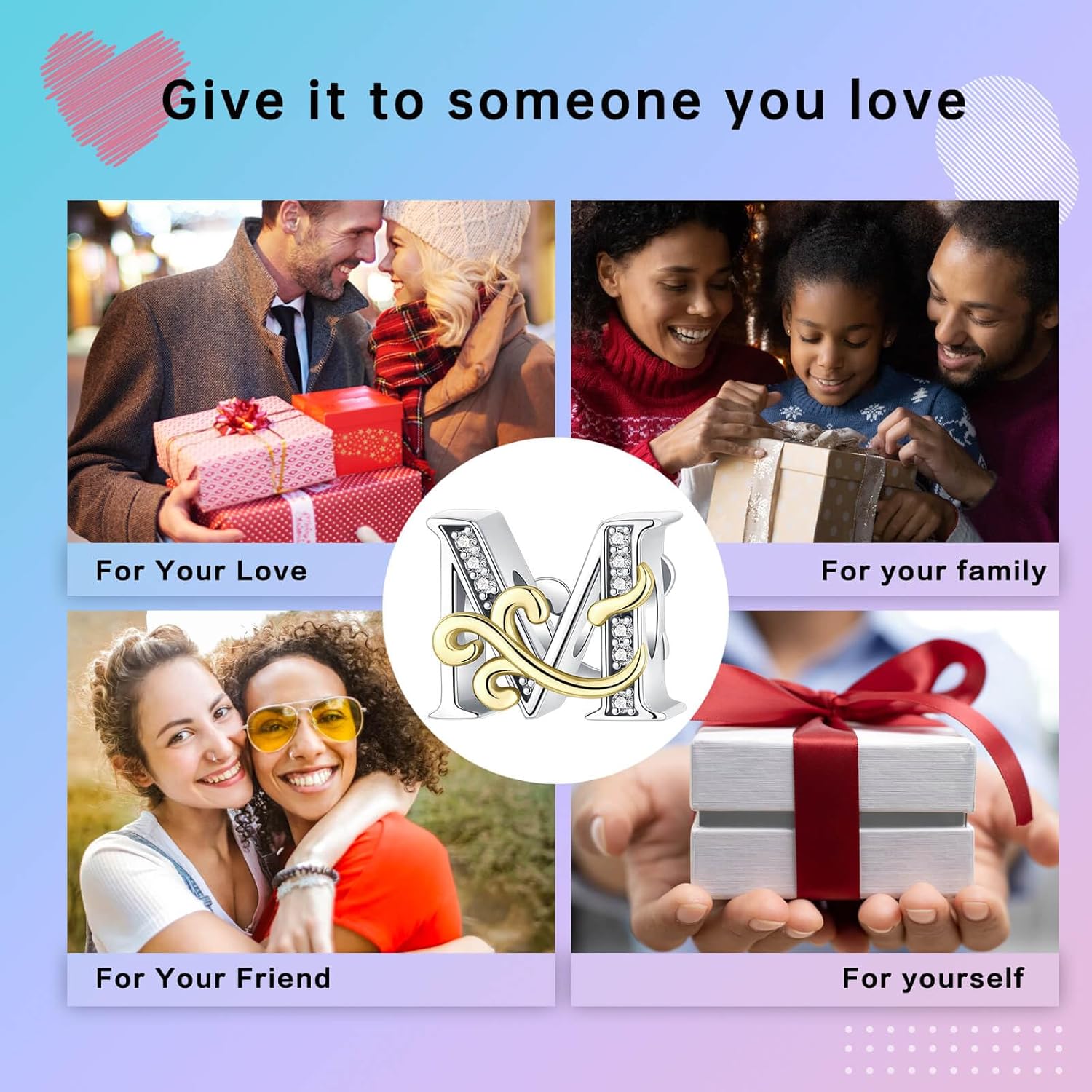 LUXILLA 925 Sterling Silver Letter A~Z Charms Alphabet fit for Bracelet Necklace Pendant Bead Charms Valentine's Day Mother's Day Jewelry Gifts for Women Family Friends - Image 7