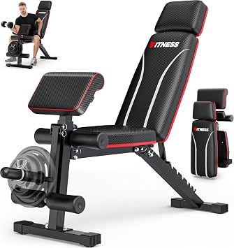 Adjustable Foldable Weight Bench, 800LB Workout Bench Press with Leg Extension, Preacher Pad, Extended Headrest, Full Body Fitness Bench for Home Gym