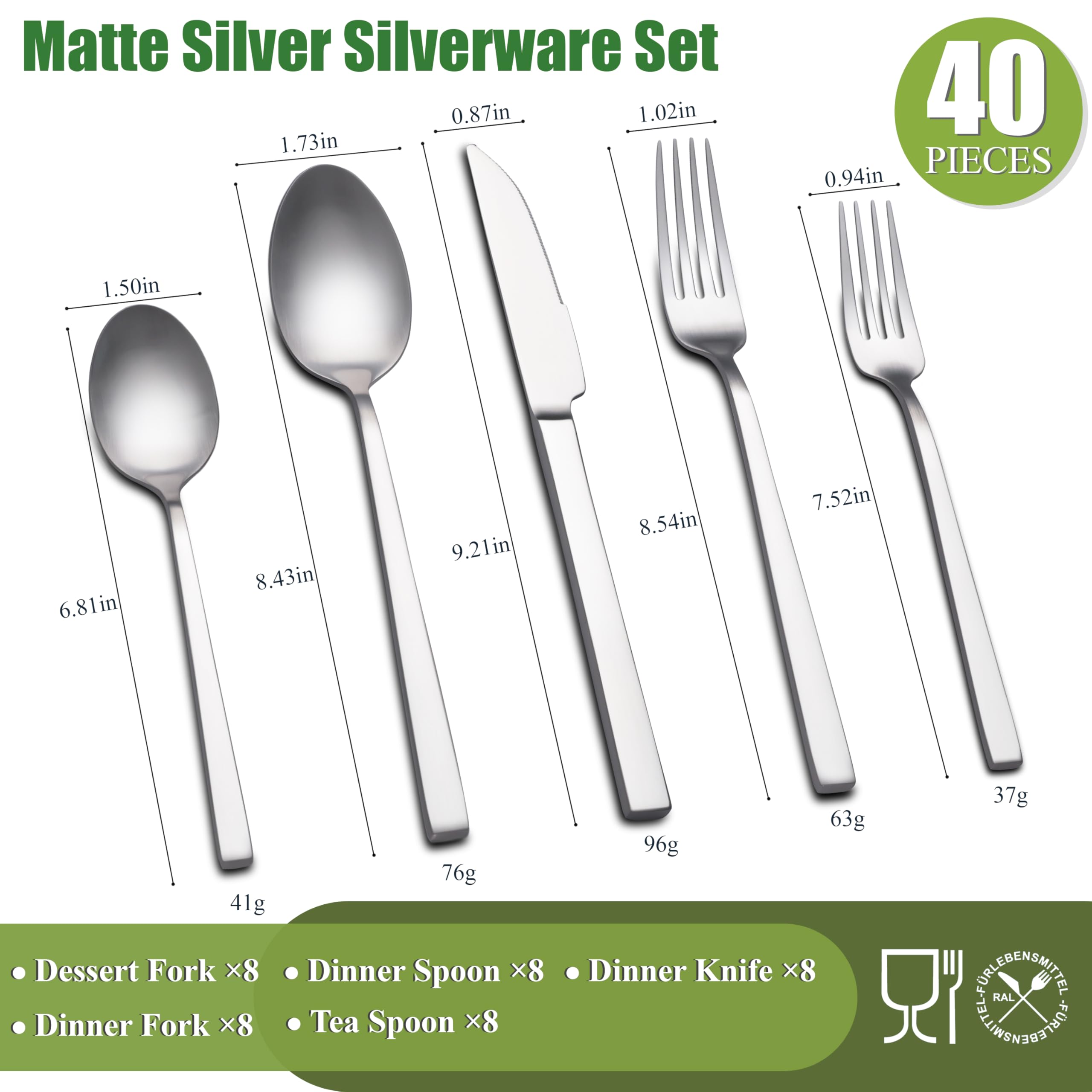 Forged Silverware Set for 8, Stainless Steel Matte Flatware Sets — Amazon image 3