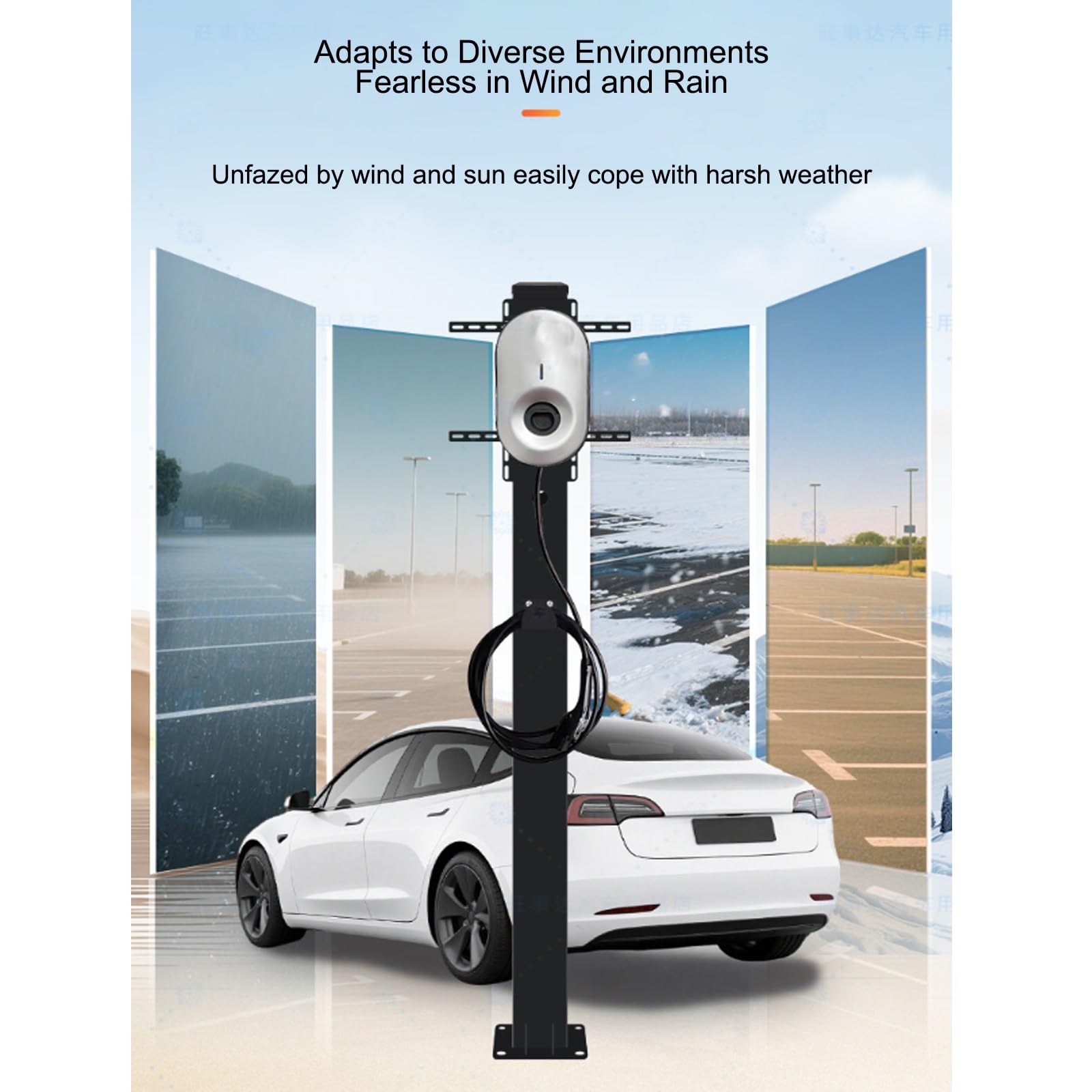 Kompakte EV-Ladestation, Ständer, Edelstahl, EV-Ladestation, Standfuß, kompakte Stellfläche, geeignet für den Innen- und Außenbereich (schwarz)
