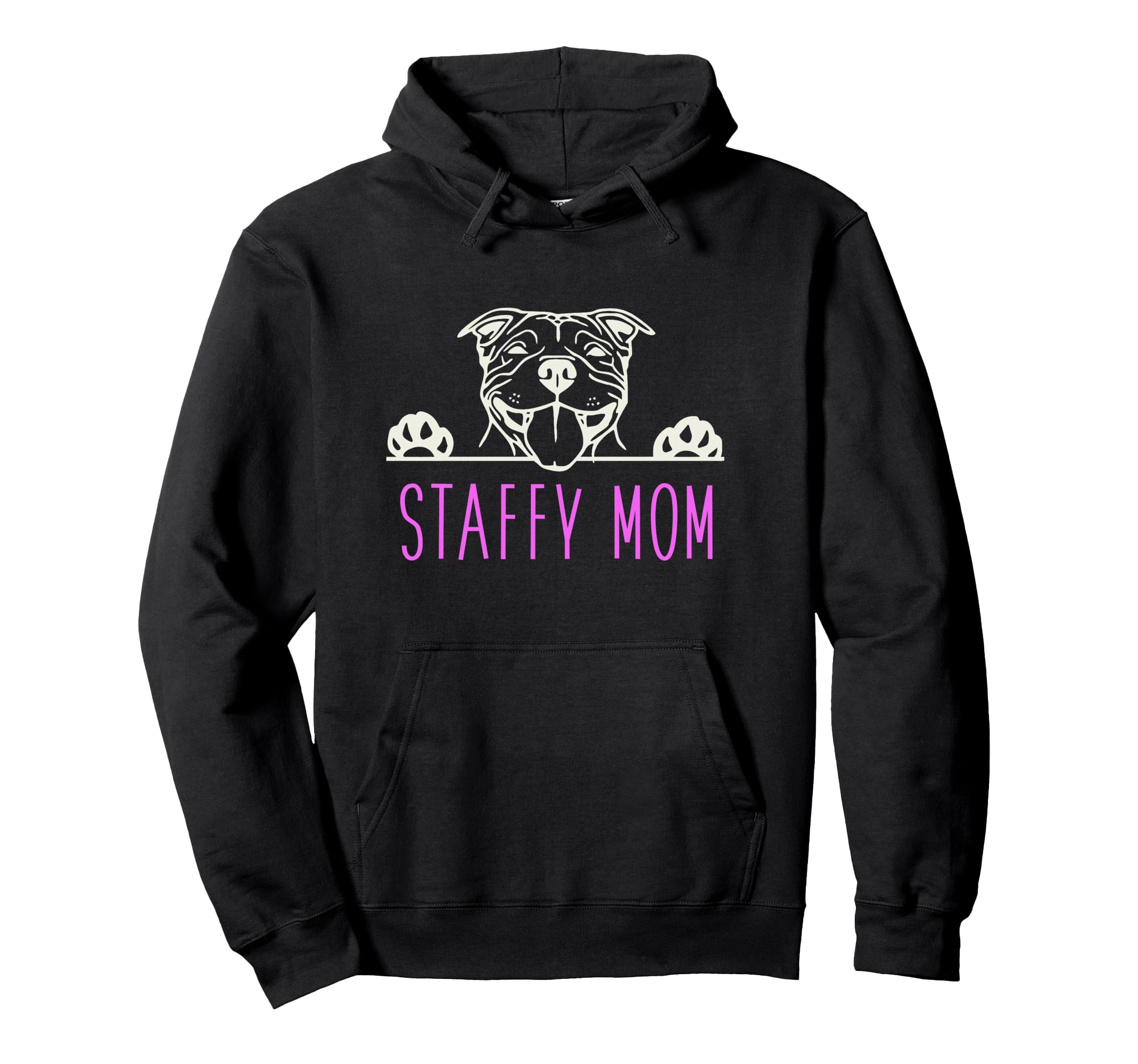 Staffy Mom with Staffordshire Bull Terrier Dog Pullover Hoodie, Black