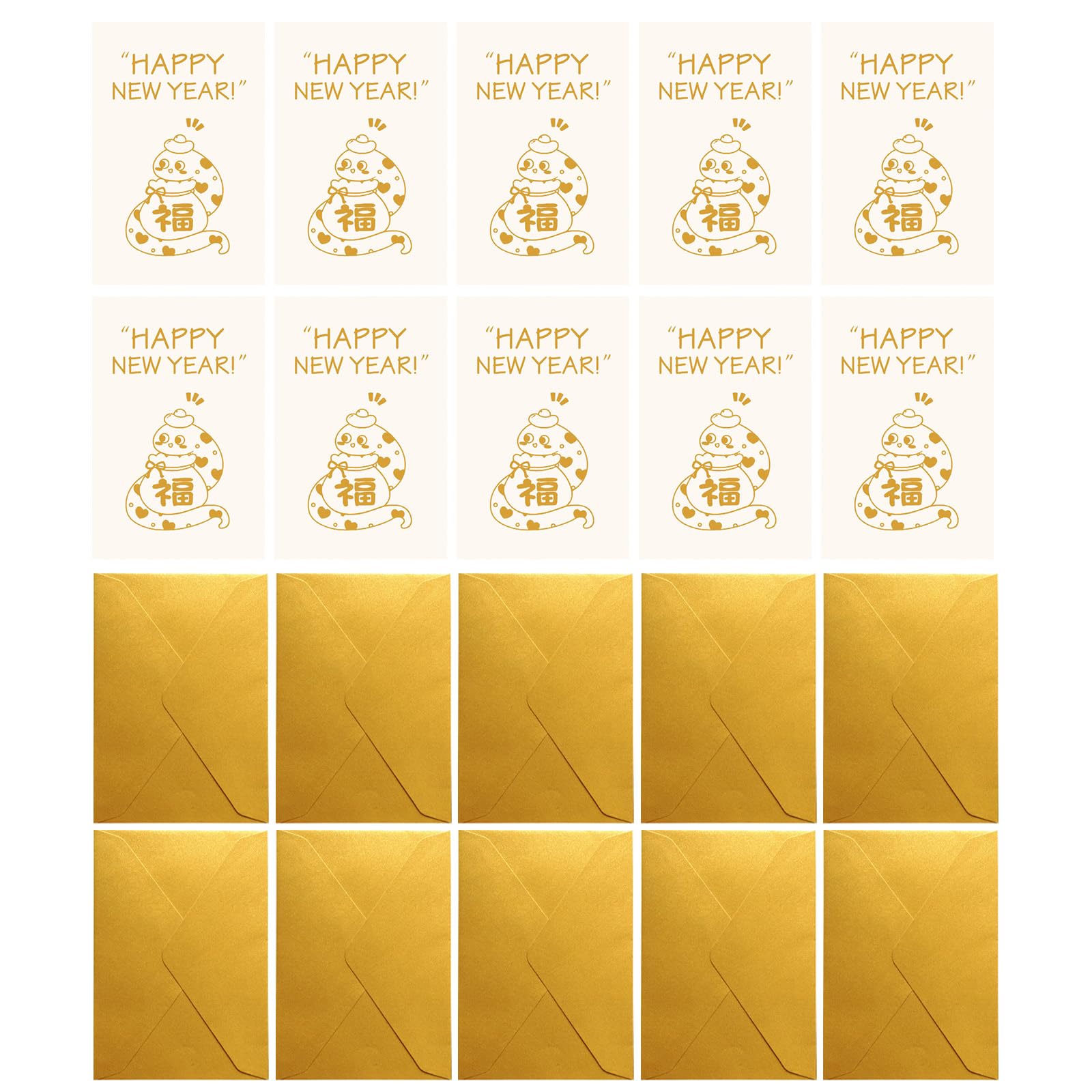 Tsophreniq 10Pieces 2025 Year of the Snake Greeting Card with Envelope Cartoon Chinese New Year Card for Men Women Spring Festival Simple New Cards