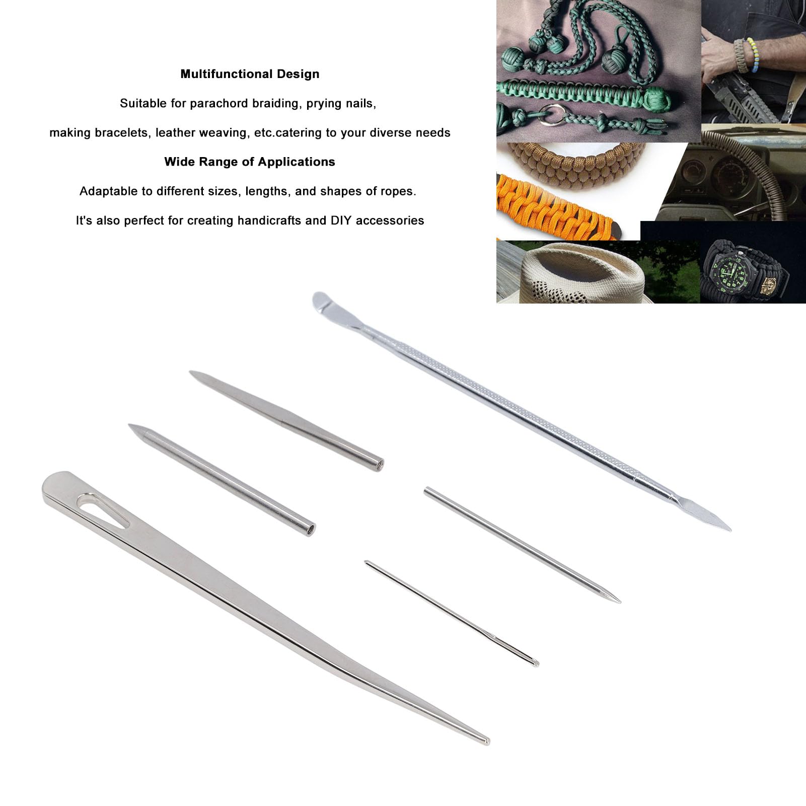 Bracelet Weaving Needle, 6PCS Stainless Steel Paracord Stitching Set FID Lacing Needles Smoothing Tool for DIY Paracord Work Leather Weaving