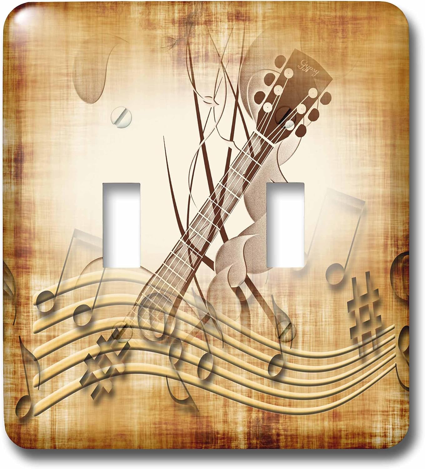 3dRose lsp_205183_2 Brown Grunge Music Note Background with Electric Guitar Art - Double Toggle Switch