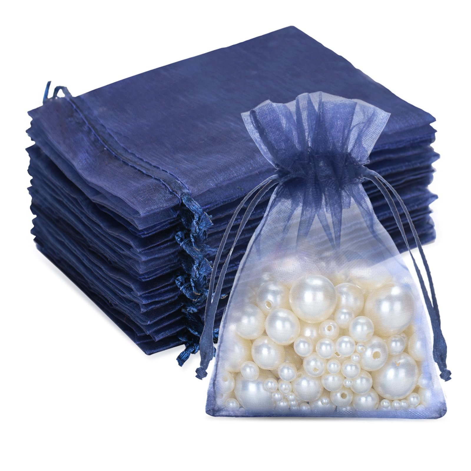 Sacchetti Organza 10x15cm Blu Navy - 50 Pezzi Con Coulisse, Per Regali, Matrimoni, Caramelle - Foto 3