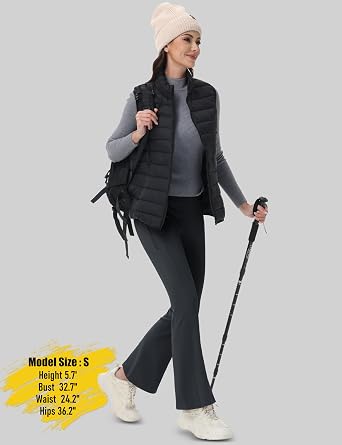 MAGCOMSEN Women's Fleece Lined Flare Leggings Waterproof Insulated Winter Pants Warm Snow Yoga Hiking Bootcut 3 Pcokets