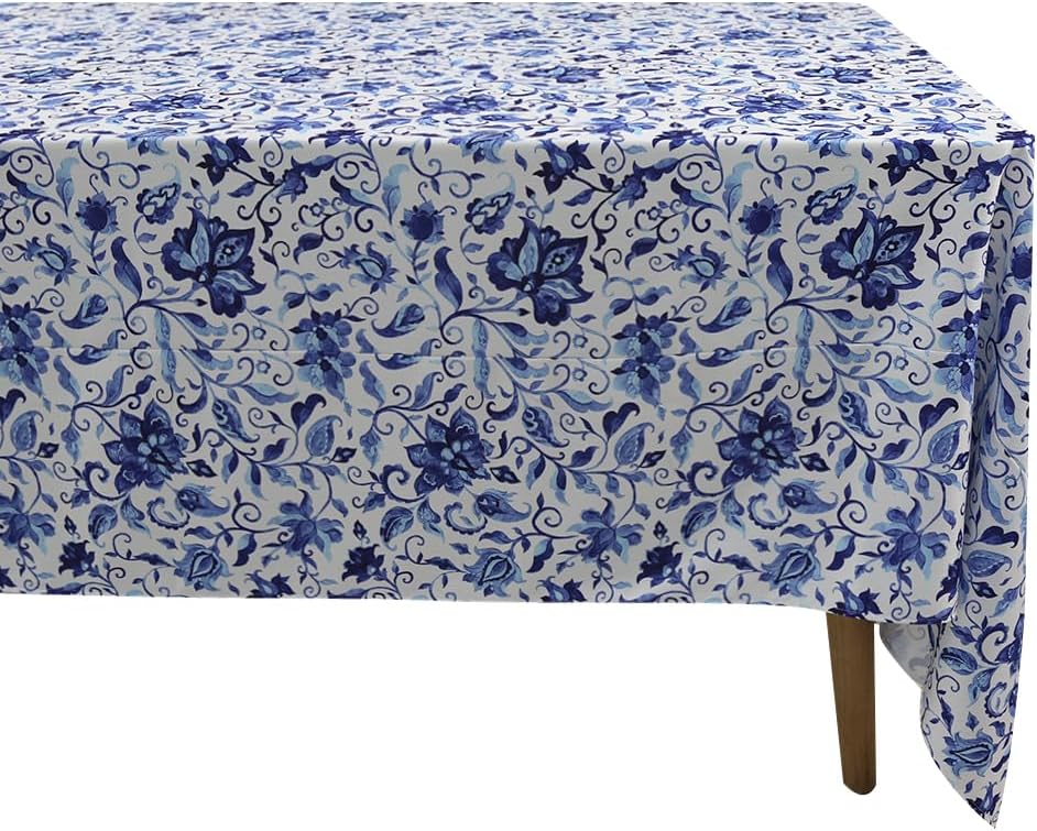 Party Social Floral Pattern Blue Table Cloth, Table Runner /Sheet Decoration for Kitchen Decor, Wedding Decor, Dining Table, Christmas Party, Holiday (250 x 140)cm