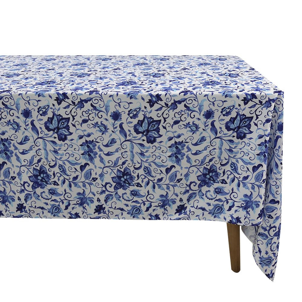 Party Social Floral Pattern Blue Table Cloth, Table Runner /Sheet Decoration for Kitchen Decor, Wedding Decor, Dining Table, Christmas Party, Holiday (250 x 140)cm