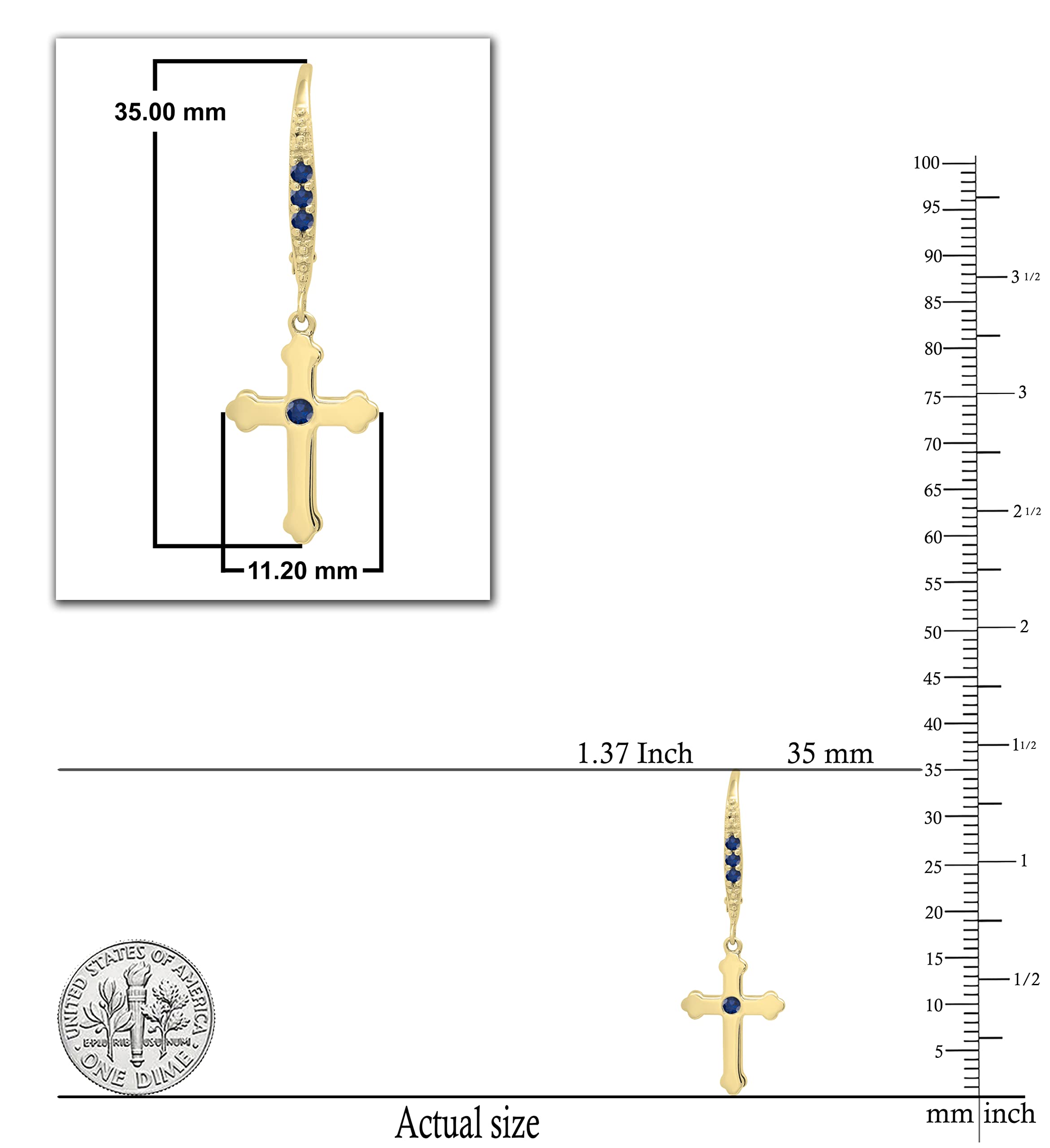 Dazzlingrock Collection Round Gemstone or Natural Diamond Cross Drop Lever Back Men's & Women's (Unisex) Earrings in Real Solid Gold: Blue Sapphire 14K Yellow Gold