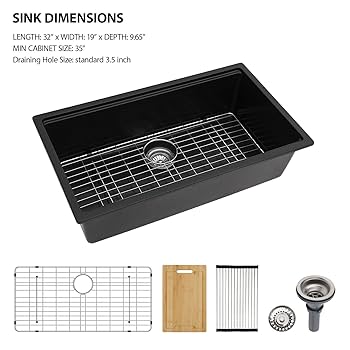 ルミドラ　ウィンターオーナーSP Lordear Black Undermount Kitchen Sink 32 Granite Composite