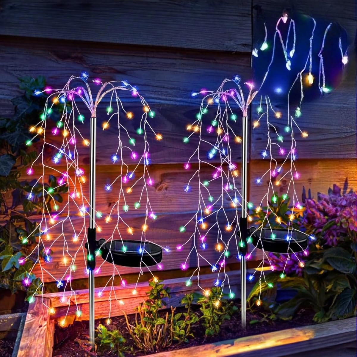 HVFGXY Outdoor Solar Garden Lights,2Pack Solar Willow Tree Outdoor Lights, Multicolor Fairy Lights, Waterproof Outdoor Decoration, for Garden, Patio, Path, Party (Willow Tree Light, Multi Colored)