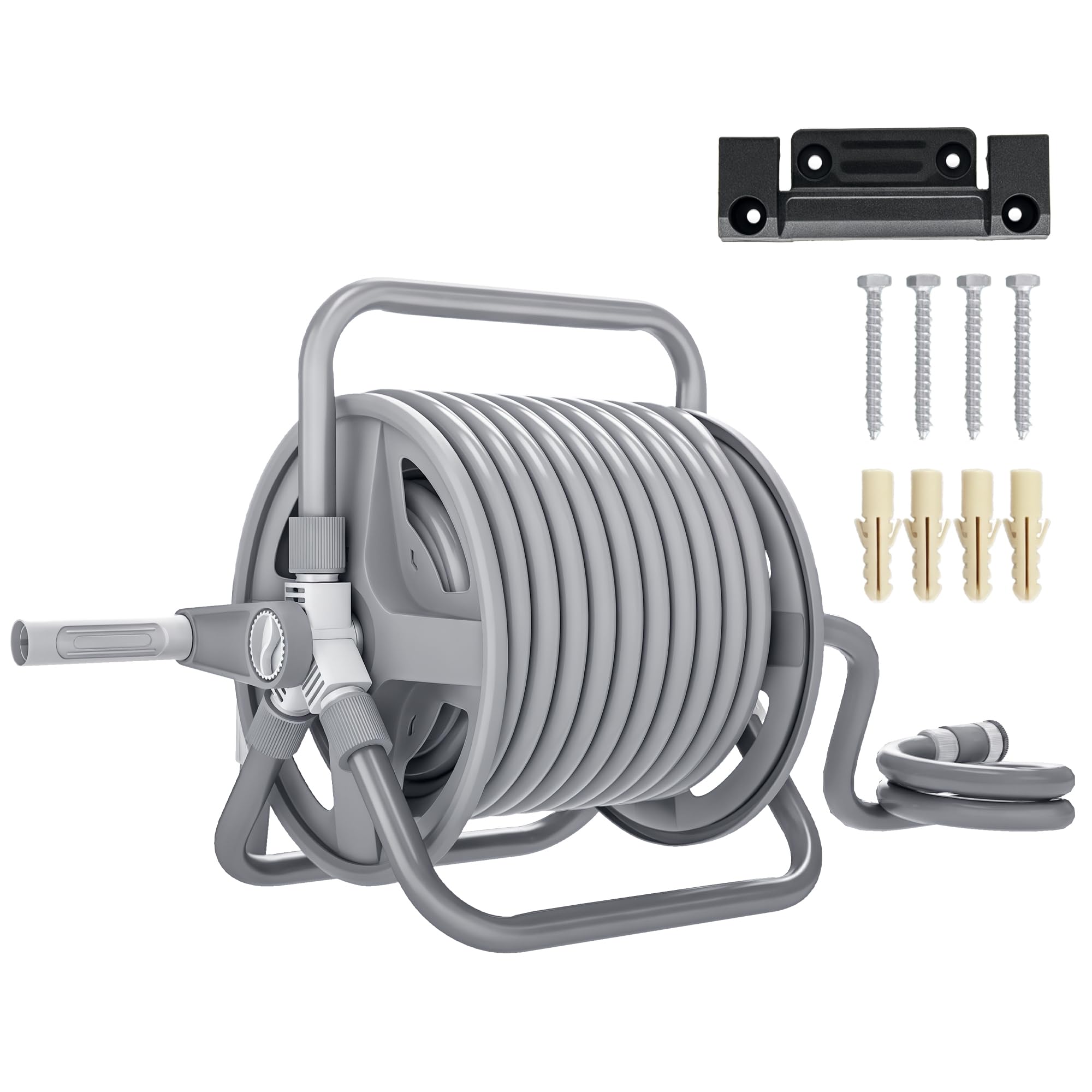 Outsunny Avvolgitubo da giardino con 20 m e tubo di ingresso da 2 m, da appoggiare o fissare a parete, ugello di spruzzatura regolabile 2 in 1