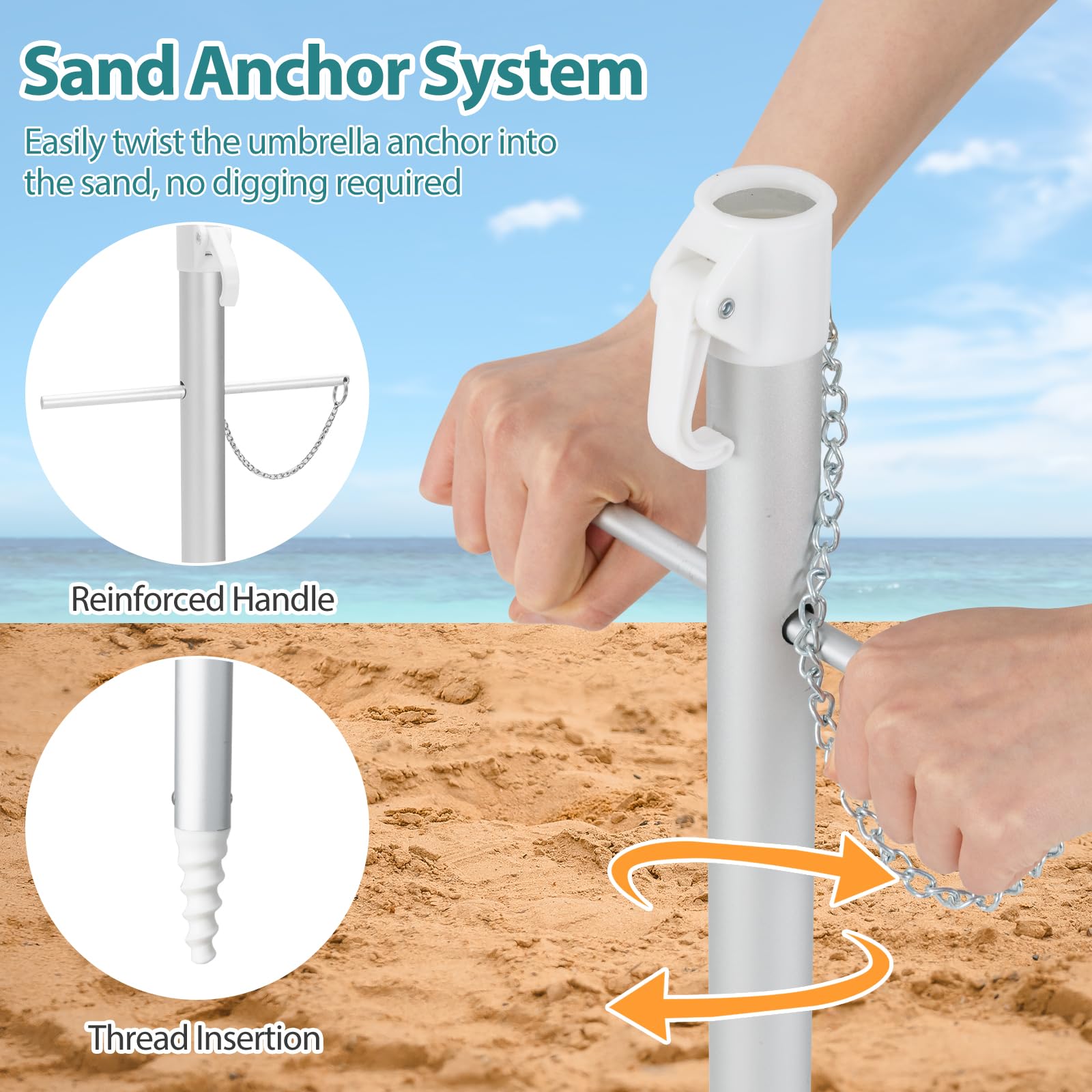 KOMFOTTEU Ombrellone da Spiaggia 200cm UV50+ Pieghevole Leggero con Borsa
