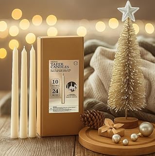 CW Studio Set of Unscented Taper Candles – Elegant Vertical Fluted Design – Long 7-8 Hour Burn – Dripless – Perfect for Home Decor, Weddings, Events & Romantic Dinners (24, Ivory, 10 inches)