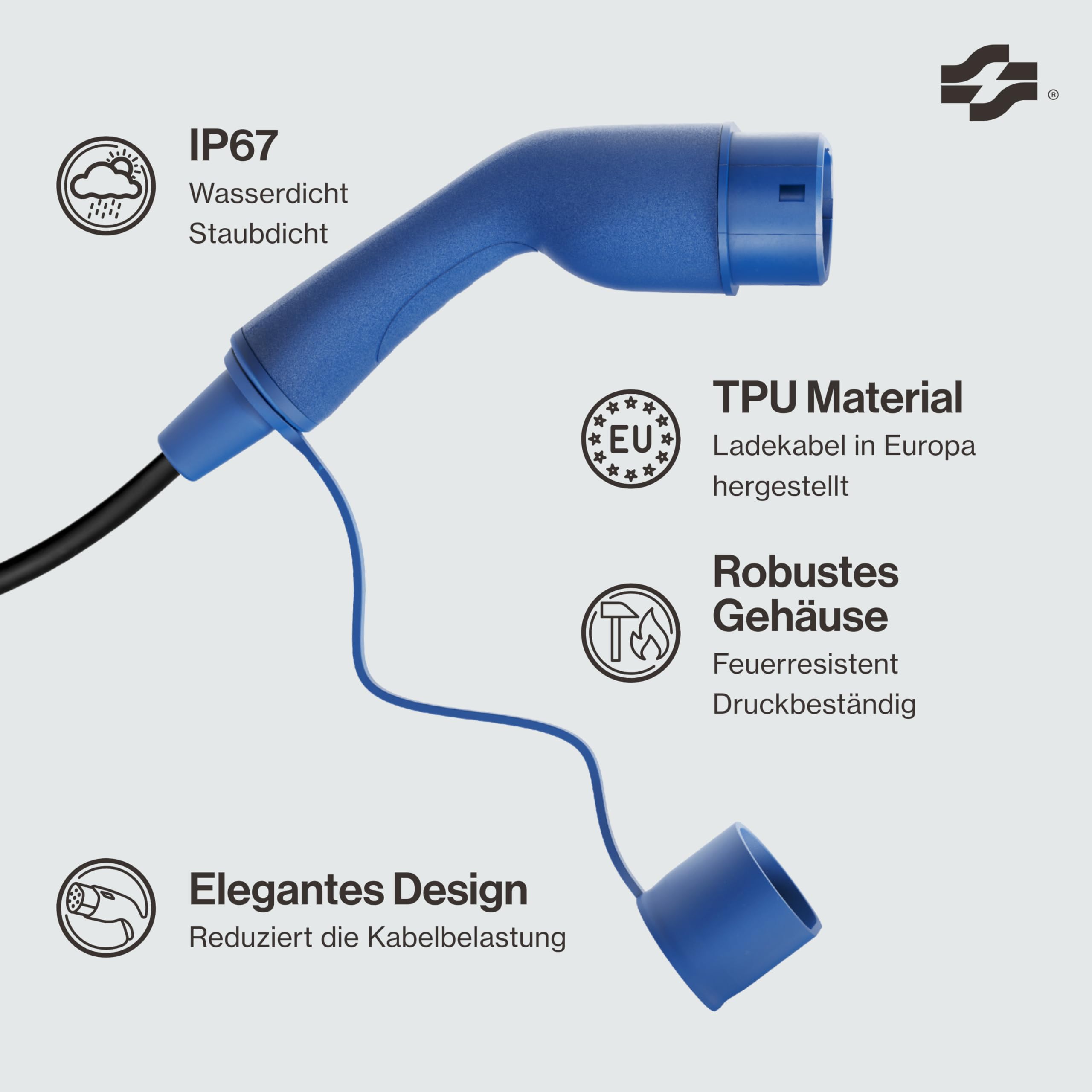 VOLDT Typ 2 Ladekabel 11KW EV-Ladegerät mit CEE-Stecker, 8 A - 16 A dreiphasige Mobile Wallbox-Ladestation mit Display für Elektrofahrzeuge IP67, TÜV, CE geschützt tragbares Ladegerät (5 Length)