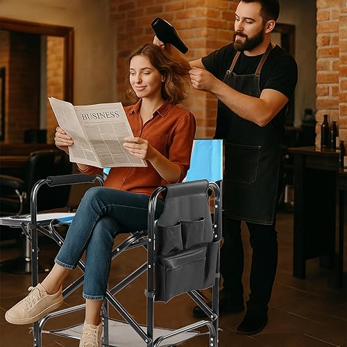 Miniatura 2 de Silla de directores de 31 pulgadas de alto, asiento plegable con bolsa de almacenamiento de mesa auxiliar, silla de artista de maquillaje portátil