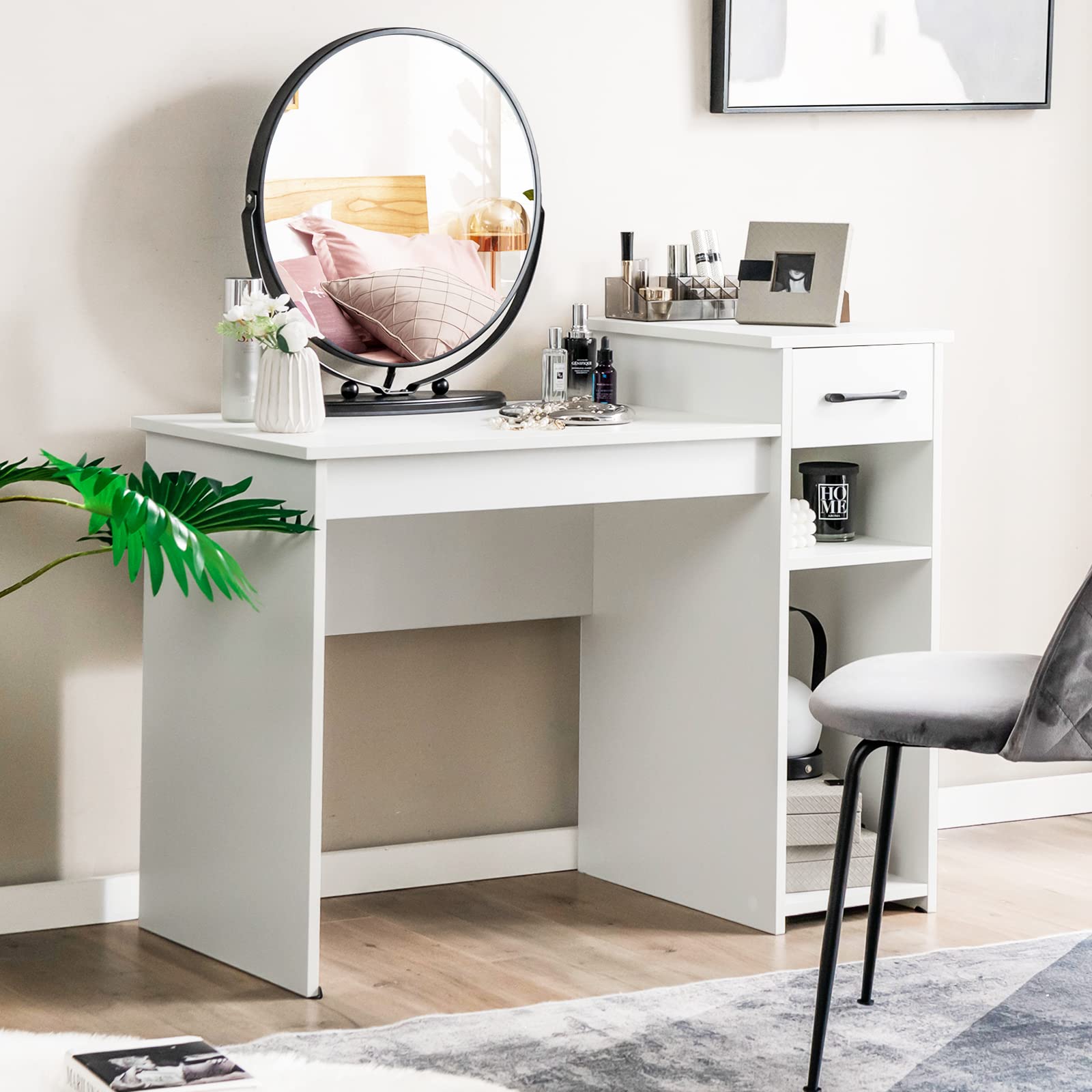 COSTWAY Scrivania con Cassetto, Scrivania da Computer, Tavolo da ufficio, 104 x 50 x 82cm (Bianco)