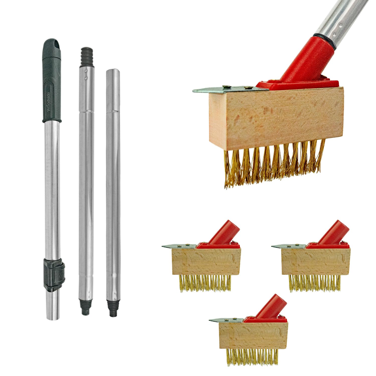 Woodside Weed Removal Brush with Telescopic Steel Handle – Heavy Duty V-Shape Wire Weed Brush & Scraper with 3 Replacement Heads – Ideal for Patios, Paving Stones, Cracks & Driveways